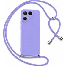 Coverzone  Tecno Pova Curve 2 ile Uyumlu Özel Üretim Ayarlanabilir Ipli Boyun Askılı Silikon Kılıf Kadife Iç Yapılı Viper Boyun Çapraz Taşıma Özellikli Asılabilen Ipli Telefon Kılıfı Lila
