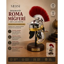 Mersi Shop Dekoratif Roma Miğferi Biblosu Ahşap Kaideli Masaüstü Obje Koleksiyonluk Kask 25X13 cm