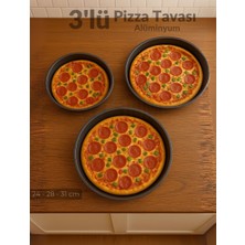 Jet's Home 3\'lü Pizza Tavası Seti Alüminyum Pizza Tepsisi Yapışmaz Lahmacun Pide Tavası