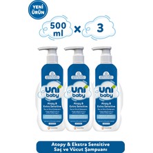 Uni Baby Atopy & Extra Sensitive Atopik Ciltlere Özel Saç ve Vücut Şampuanı 500 ml 3'lü