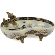Mikasa Moor Beyaz Mavi Kuşlu Bronz Ayaklı Dek Tabak 21X8CM