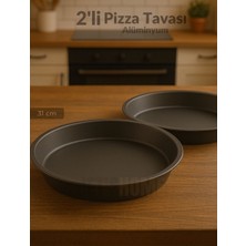Jet's Home 2\'li Pizza Tavası Seti Alüminyum Pizza Tepsisi Yapışmaz Lahmacun Pide Tavası 31 cm