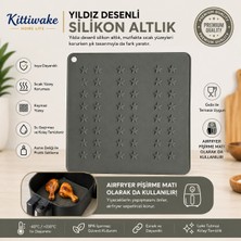 Kittiwake Home Life 1 Adet 16X16 cm Gri Yıldız Desenli Silikon Tencere Altlığı, Isıya Dayanıklı Kaymaz Nihale, Airfryer Pişirme Matı, Çok Amaçlı Silikon Mutfak Altlığı