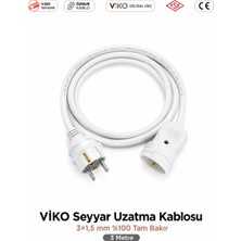 Viko Seyyar Uzatma Kablosu 3m (3 Metre) 3x1.5 mm %100 Bakır Öznur Kablo | Orijinal Viko Erkek Dişi Fiş | Klemens Terminalli | Topraklı | Tse Ce Belgeli