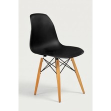 Seduna Siyah Eames Sandalye - Natural Ahşap Ayaklı