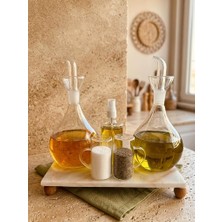 Atbyhome 6 Parça Borosilikat Cam Yağlık Sirkelik Seti 900 ml - Sprey Yağlık Tuzluk Biberlik ve Mermer Stantlı Mutfak Seti