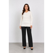 Bihan Store Kadın Uzun Kollu Düğmeli Hırka Y26-4001 - Beyaz