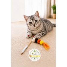 Demapet 40 cm Ahşap Saplı, Zilli, Sevimli Tırtıllı Kedi Oltası