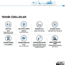 Teletek LED Etanj Kare Armatür 120 cm 36W 3600 Lümen IP65 Su Geçirmez Ince Sıva Üstü Otopark Depo Sanayi Tipi - 6500K