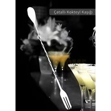 Jet's Home Kokteyl Kaşığı Çift Başlıklı Paslanmaz Barista Kaşığı Çatallı Barmen Kaşığı Çelik 30 cm
