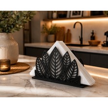 Awt Store Yaprak Desenli Metal Peçetelik Siyah Dekoratif Masaüstü Peçete Tutucu