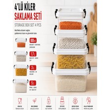 Moyvera 4'lü Kiler Saklama Kabı Seti Kilitli Kapaklı Şeffaf Erzak Kabı