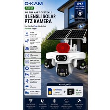 O-Kam OK-337 Premıum 4g 4 Lens Aov Solar Çi̇ft Panel Kamera + 1 Yıl Internet + 64GB Hafıza Kartı