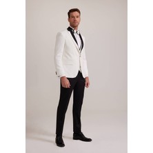 Ysf Erkek Beyaz Çıkma Şal Yaka Slim Fit Damatlık