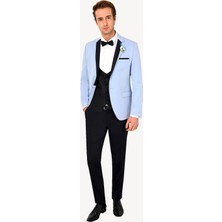 Ysf Erkek Açık Mavi Slim Fit Mono Yaka Yelekli Damatlık