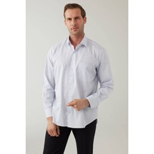 Ysf Erkek Mavi Regular Fit Çizgili Pamuklu Gömlek