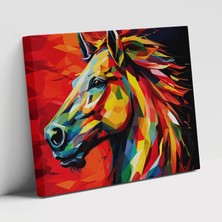 Popcas Renkli Abstrakt At Logosu Dijital Sanat Spor Araba Motifli Dekoratif Kanvas Tablo