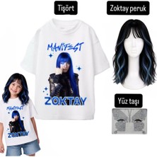 Bemora Kids Manifest Zoktay Tişört T-Shirt Zoktay Siyah Mavi Peruk Yüz Taşı Seti Doğum Günü Parti Kız Çocuk