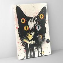 Popcas Sıradışı Kedi Pop Art Tarzı Sanat Geometrik Desenler Duvar Tablosu
