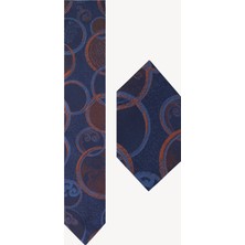 Ysf Erkek Lacivert Camel Desenli Kravat Mendillii Set