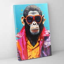 Popcas Deri Ceketli Maymun Pop Art Insan Gibi Giyimli Hayvanlar Motifi ile Duvar Tablosu