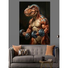 Karizma Tablo Halter Kaldıran Kaslı T-Rex Dekoratif Kanvas - Mdf Ahşap Tablo