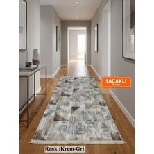 Dinarsu Gri Krem Kahve Kaymaz Taban Yıkanabilir Kesme Yolluk Halı Modern Desen