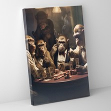 Popcas Maymun Poker Gecesi Insan Kıyafetleriyle Tasvir Edilmiş Hayvanlar Modern Duvar Tablosu