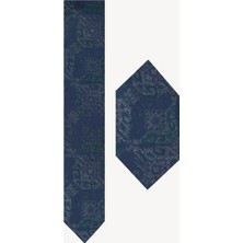 Ysf Erkek Lacivert Desenli Kravat Mnedilli Set