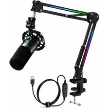 Driton Mv-2s Siyah Rgb USB Oyuncu Yayıncı ve Podcast Için Uyumlu Condenser Mikrofon ve  Rgb Mikrofon Stand