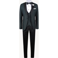 Ysf Erkek Yeşil Yelekli Şal Yaka Slim Fit Damatlık