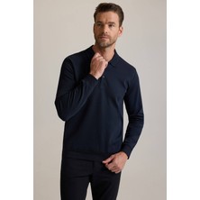 Ysf Erkek Lacivert Polo Yaka Pamuklu Sweatshirt