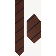 Ysf Erkek Kahverengi Desenli Kravat Mendilli Set