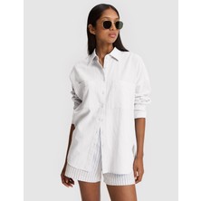 Pierre Cardin Kadın Beyaz Oversize Keten Karışımlı Gömlek 50328624-VR013