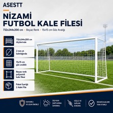 ASESTT Nizami Futbol Kale Filesi 2 Adet 732X244X200 cm 2 mm Beyaz Polyamid 15X15 cm Göz Aralıklı