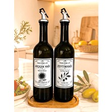 Trend Home Life Yağdanlık Seti Bambu Ahşap Standlı Ayçiçekyağı Zeytinyağı Şişesi Yağlık Sosluk Şişe 750 ml Cam