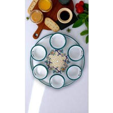İnci Emaye 7 Parça Orta Boy Desenli Emaye Kahvaltı Seti,sunum,kahvaltı Tabağı, Reçellik,zeytin, Peynir Tabağı
