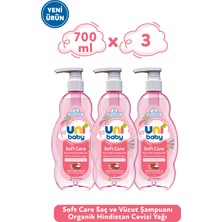Uni Baby Soft Care Organik Hindistan Cevizi Yağlı Saç ve Vücut Şampuanı 700 ml 3'lü