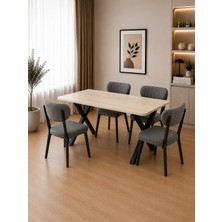 Bambeds Mobilya 70X110 Yemek Masası Mutfak Masası 4 Kişilik Masa Sandalye Takımı Gri Elma Sandalye