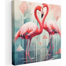 Popcas Geometrik Flamingolar Flamingo Temalı Modern Kanvas Duvar Tablosu