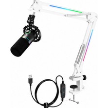 Driton Mv-2b Beyaz Rgb Siyah Rgb USB Oyuncu Yayıncı ve Podcast Için Uyumlu Condenser Mikrofon