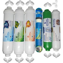 Pera Water Kapalı Kasa Su Arıtma Cihazlarına Uygun Pera Water Mebranlı Inline 6’li Alkali Filtre Seti Bağlantı Dirseği Hediyeli Alkali Filtre