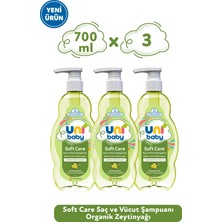 Uni Baby Soft Care Organik Zeytinyağlı Saç ve Vücut Şampuanı 700 ml 3'lü