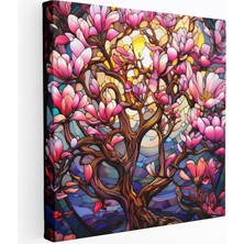 Popcas Görünümlü Vitray Motifli Magnolia Motifli Duvar Tablosu