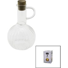 Mabelme Store Mini Cam Yağdanlık Çizgili Desen 300ML Ahşap Bambu Mantar Tıpa