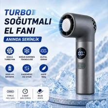 Cesicey Turbo Buzlu Fan  Dijital Ekranlı Şarjlı Mini El Vantilatörü – 100 Kademeli Ayar, 3000MAH Batarya, Type-C Şarj