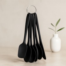 KSB Store 6 Parça Siyah Silikon Mutfak Seti (2 Kaşık, 3 Spatula, Yumurta Fırça)