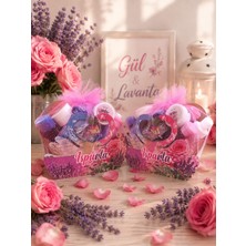 Rose White Hediyelik Gül ve Lavanta Karışık Sepet (9 Parça-Pembe)