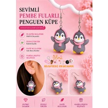 himi bijuteri aksesuar Pembe Fularlı Penguen Neşeli Sevimli Hayvan Figürlü Plastik Sallantılı Küpeler Hafif Tasarım Günlük Kullanım Bijuteri Çocuk Küpesi