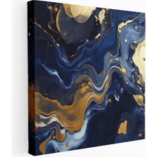 Popcas Mavi Lık Navy Mavisi Mermer Desenler Modern Sanat ile Dekoratif Kanvas Tablo